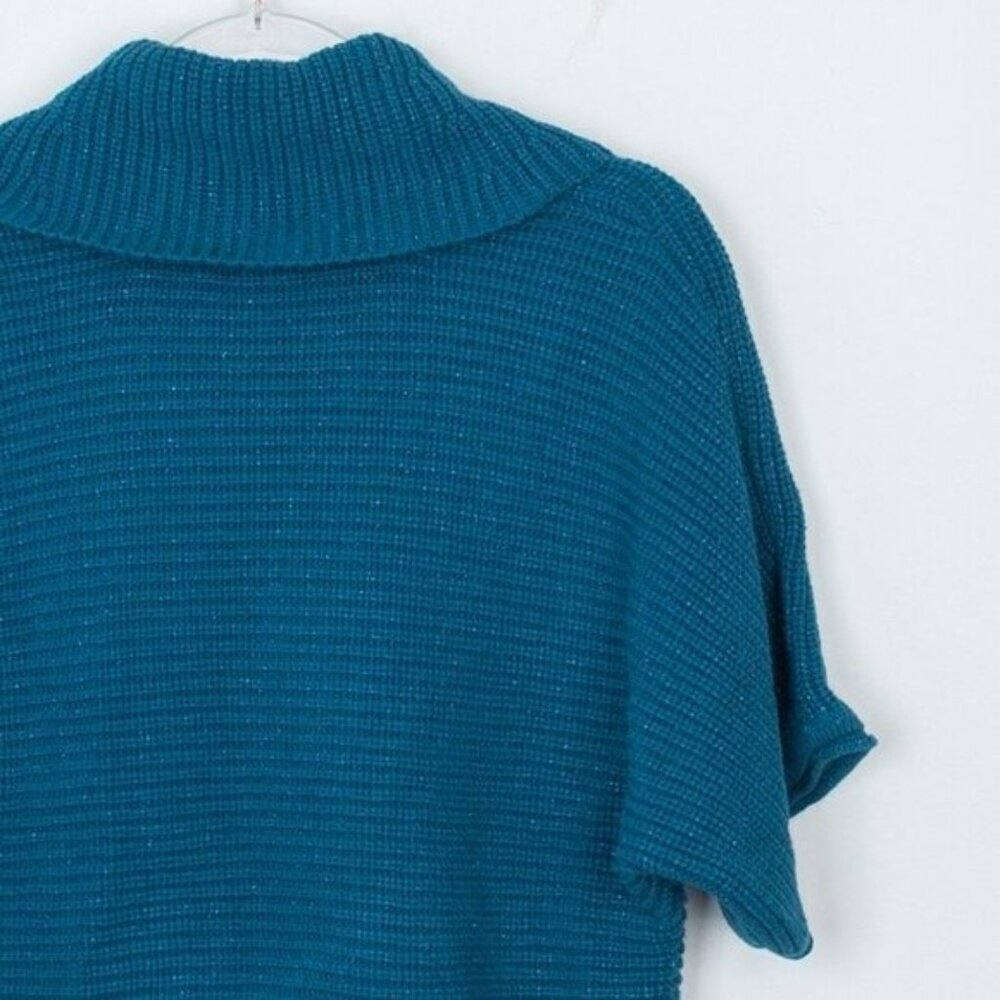 Coldwater Creek Womens Short Sleeve Cowl Neck Knit Sweater Size M Blue Office - Picture 8 of 8